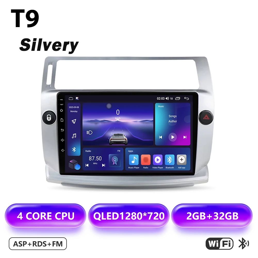 Android 16 multimediaspeler GPS autoradio navigatiesysteem voor Citroen C4 C-Triomphe Quatre 2004-2014 met Carplay