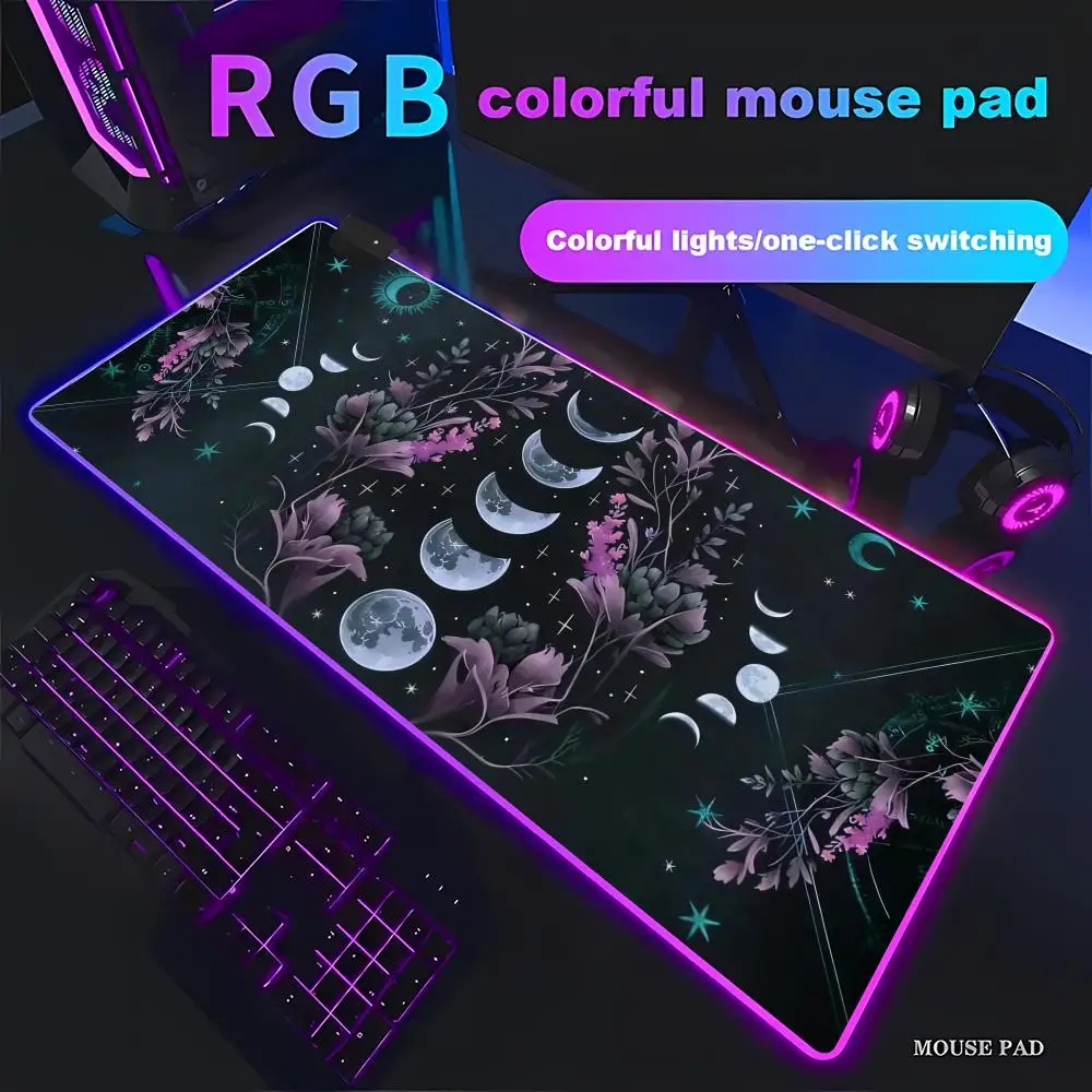 

HYBXAXC Moon Flowers Mouse Pad Animation Games RGB Mouse Pad HD Gamer Large LED Light XXL PC Computer pad Non-slip Decor