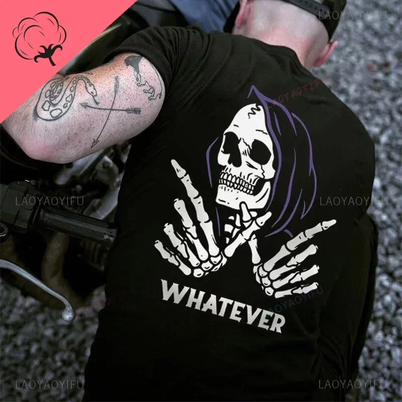 Gothic Harajuku Biker Skull Graphic Tshirts Men Fashion Trend Short Sleev Tops Dark Punk Skulls Retro T Shirt Male Cotton Tee