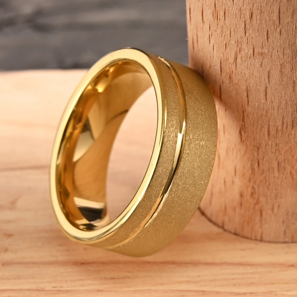 Anillos de matrimonio Luxus-Versprechensringe für Männer Joyas Wolframring vergoldeter Schmuck Herrenschmuck Accessoires Homme – Detail 7