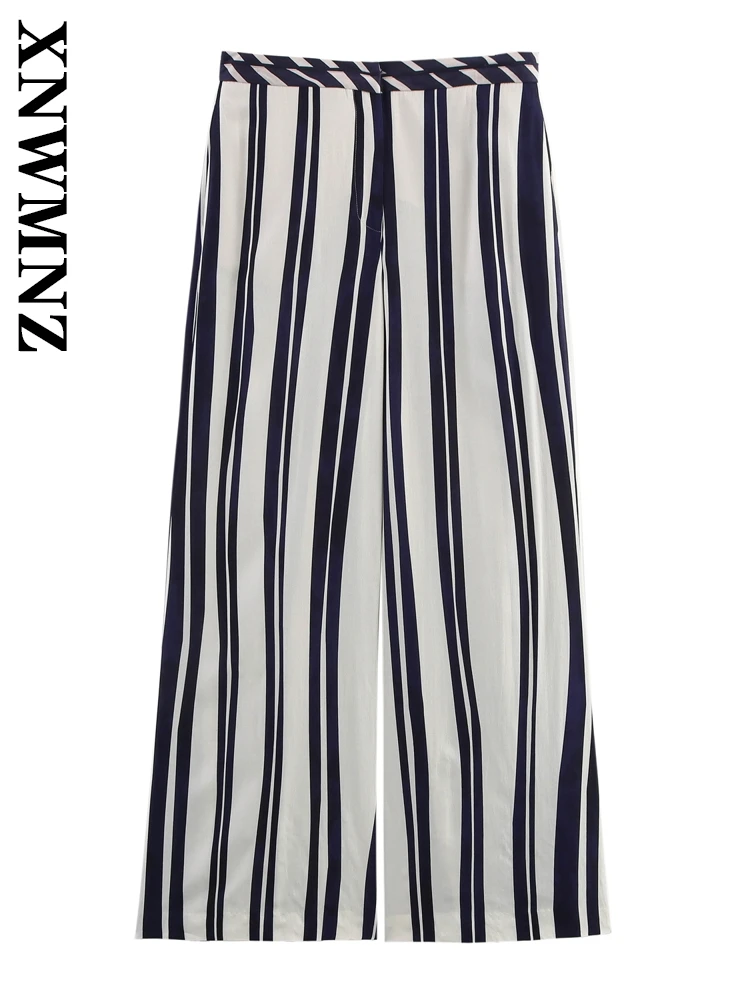 

XNWMNZ 2025 Summer New Female Sophisticated Button Wide Leg Pants High Waist Chic Woman Long Pants Print Pockets Bottoms Ruffles
