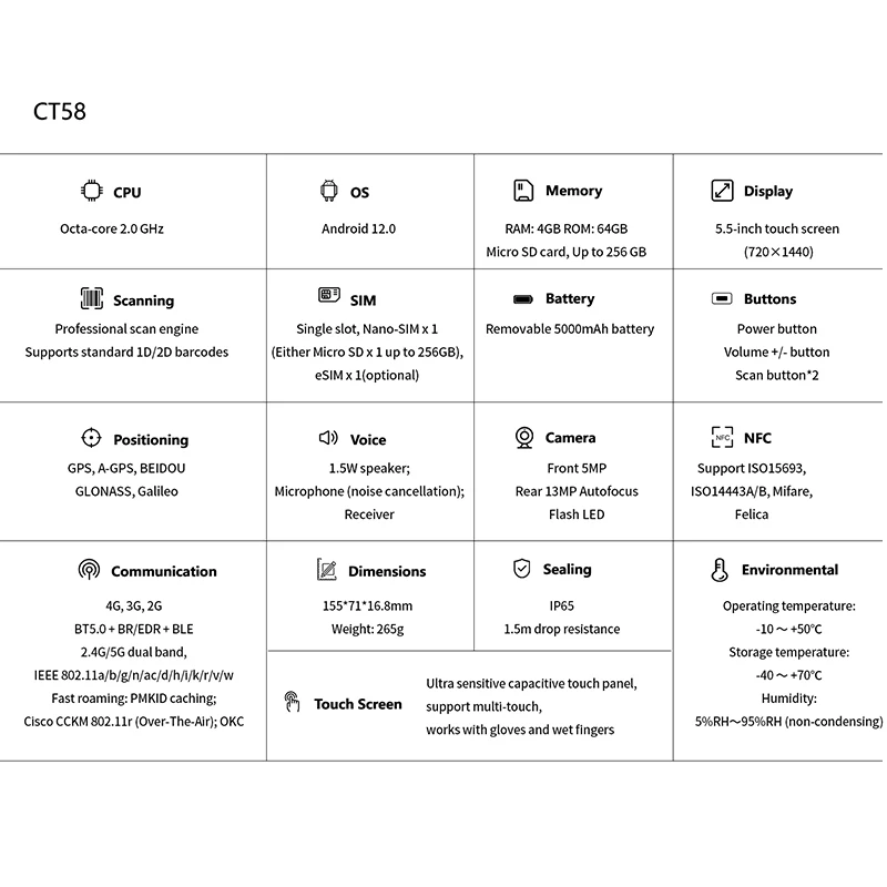 UROVO CT58 NFC Data Collector Android PDA Handheld Terminal Bluetooth WIFI GPS 2D Barcode Scanner ERP Express Universal Bar Gun