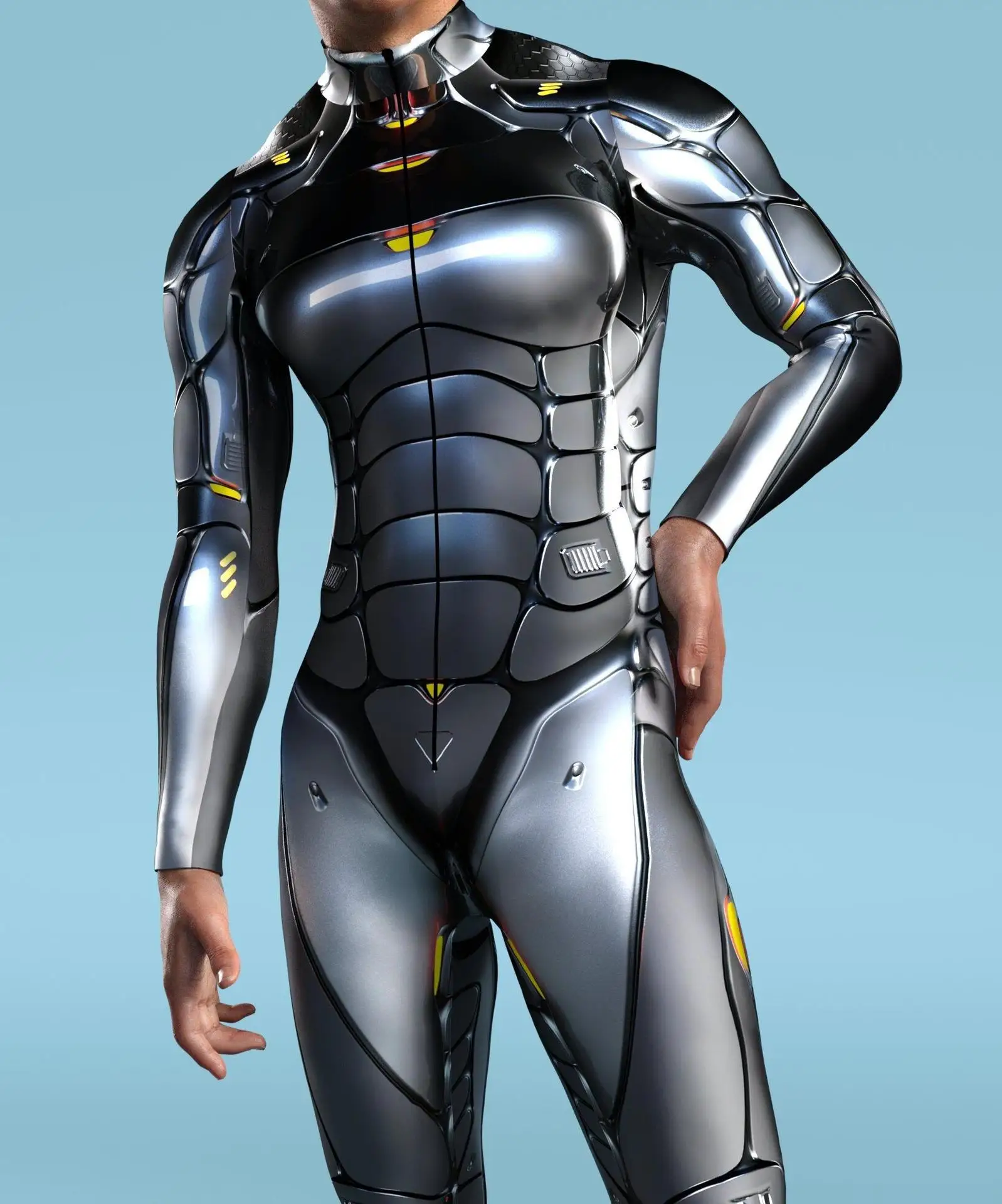 IOOTIANY Mech-Style Halloween-Bodysuit mit Aufdruck für Männer, Schlanker Langarm-Cosplay-Karnevalskostüm, Enger Jumpsuit Zentai 2026 – Detail 17
