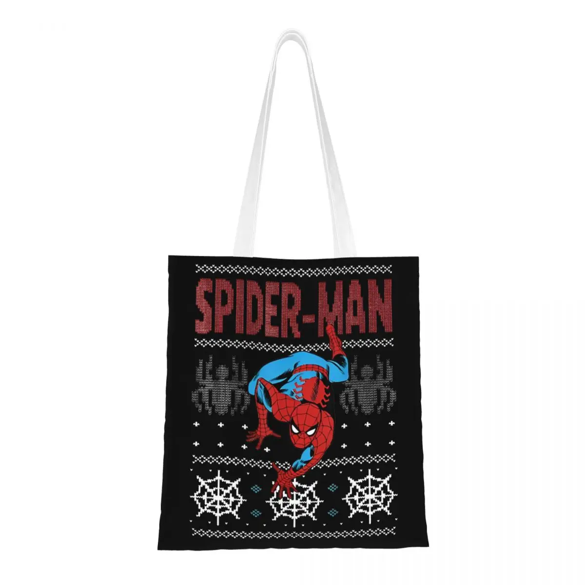 Unisex Spider-Man Spider Crawl Ugly Christmas Sweater Tote Bags Canvas Grocery Bag for Shopping Handbags