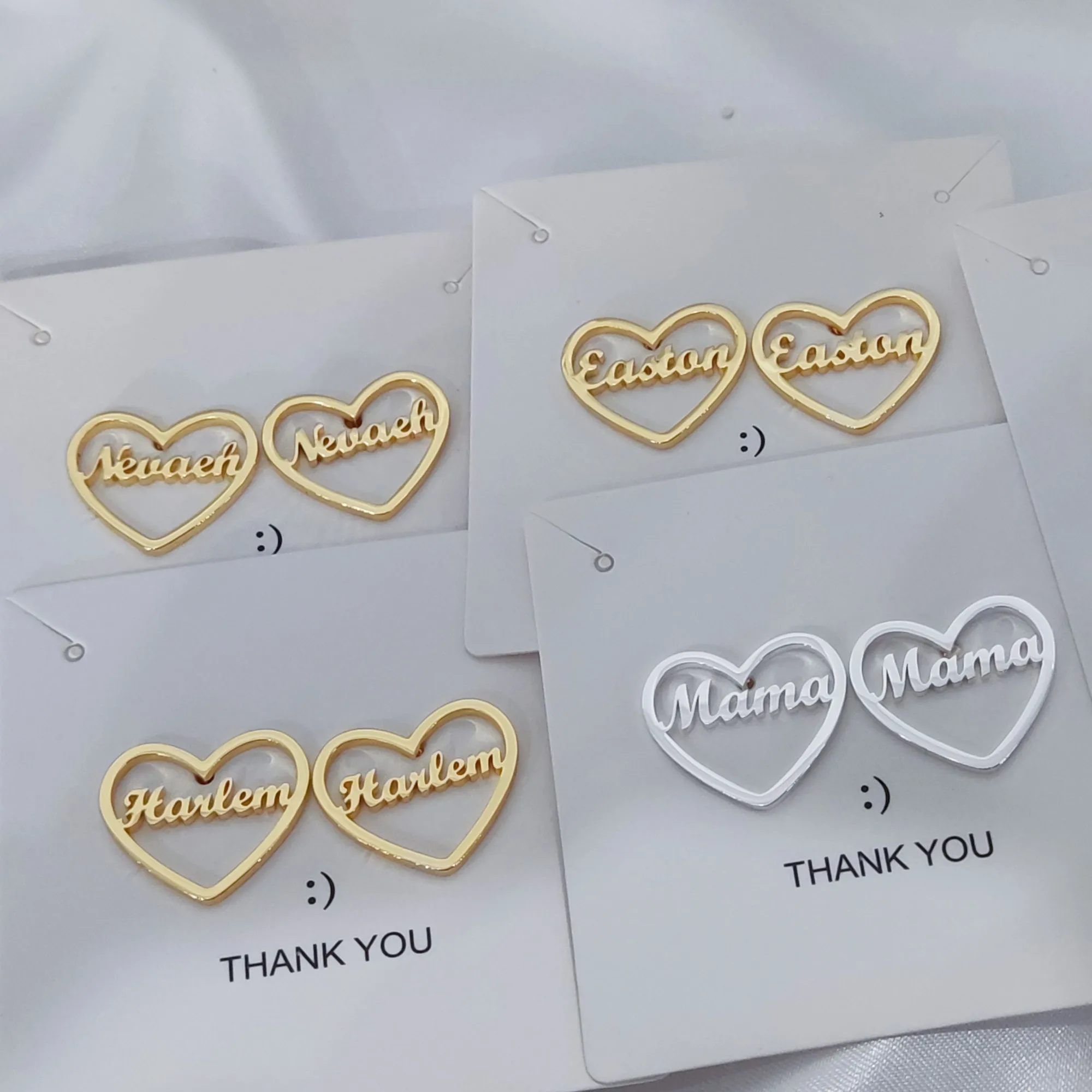 DUOYING-pendientes de corazón de identificación de bebé, aretes personalizados con nombre, perno prisionero de acero inoxidable, oro de 18K, regalo