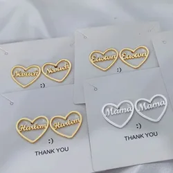 DUOYING-pendientes de corazón de identificación de bebé, aretes personalizados con nombre, perno prisionero de acero inoxidable, oro de 18K, regalo único para niños, joyería