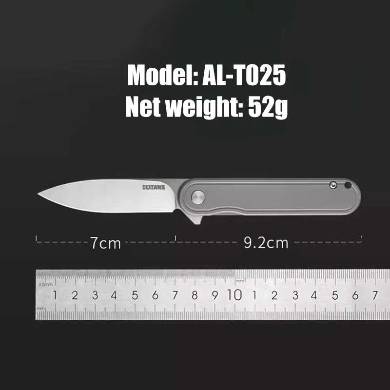 Cuchillo plegable de bolsillo con hoja de acero T025 Olitans D2, mango de aleación de titanio TC4, EDC, herramientas portátiles de autodefensa para acampar al aire libre