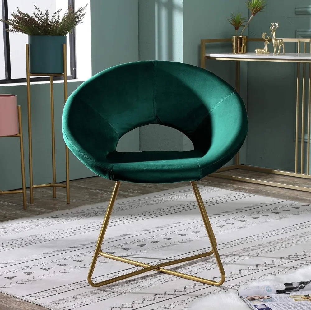 Silky Velvet Upholstered Accent Chair with Gold Tone Finished Base, 25D x 28W x 31.5H in, Green