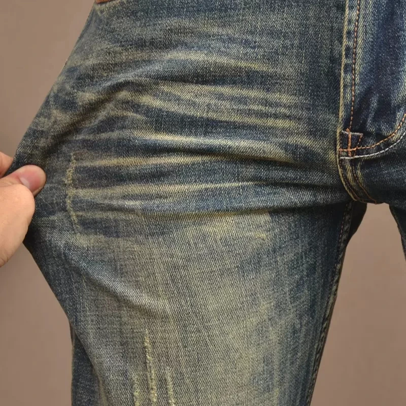 Fashion Designer Men Jeans Retro Washed Stretch Slim Fit Ripped Jeans Men High Quality Italian Style Vintage Denim Pants Hombre