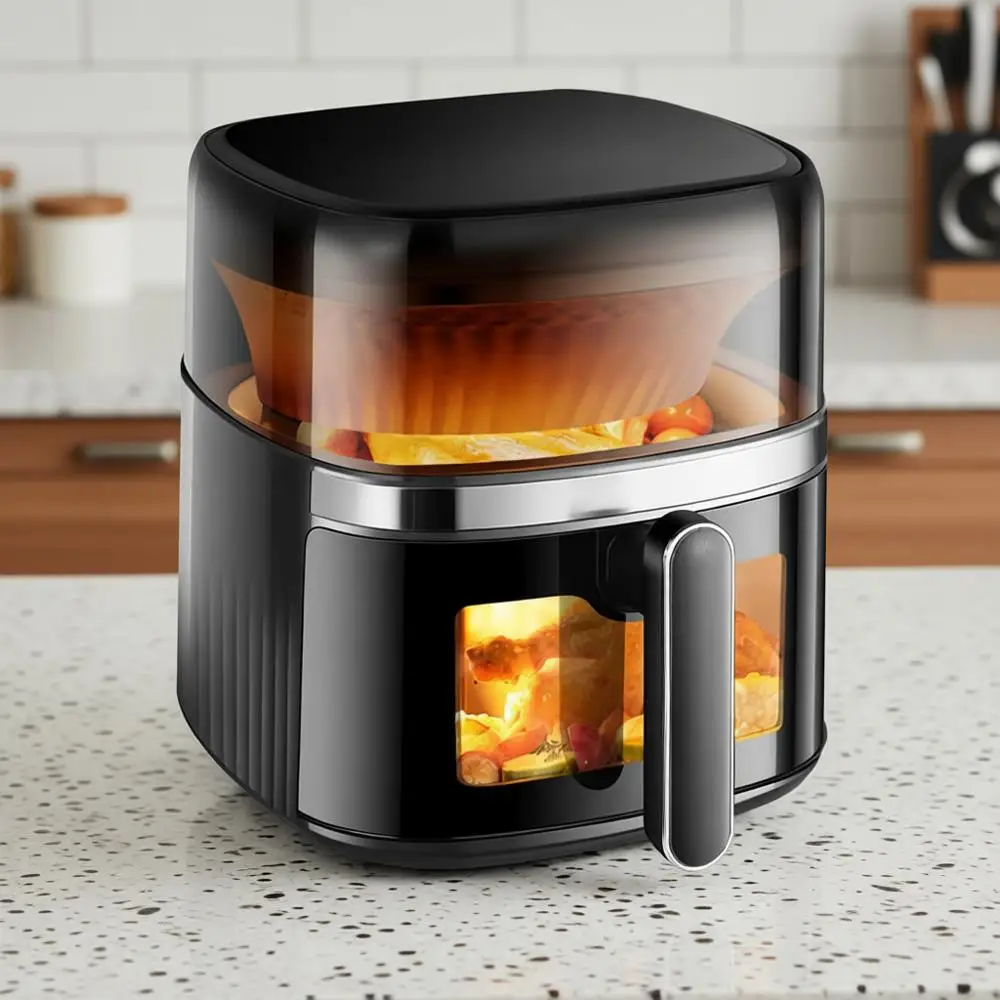 

6 QT Large Air Fryer Toaster Oven, Stainless Steel, 12-in-1 Digital Touch Presets, XL Visible Cooking Window, Nonstick Basket an