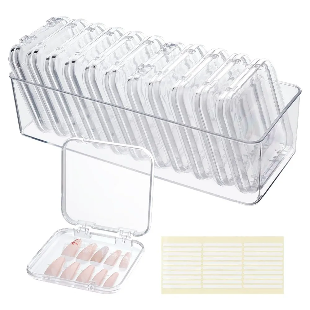 

12pcs Press On Nail Storage Box 3.4x3.3'' Nail Packaging Organizer Beads Organizer Box Acrylic Display Case with 30pcs Adhesive