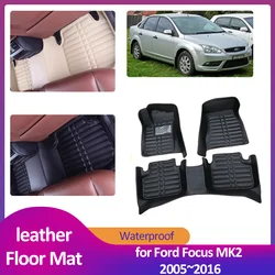 Car Floor Mat for Ford Focus MK2 C307 Europe 2005~2016 2006 Leather Foot Inner Liner Waterproof Carpet Pad Custom Rug Accessorie