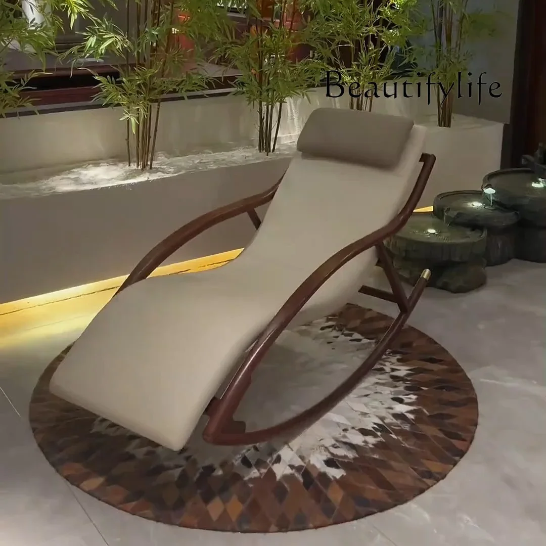 S New Chinese Ebony Rocking Chair Solid Wood Single Leisure Concubine Lunch Break Balcony Recliner Furniture