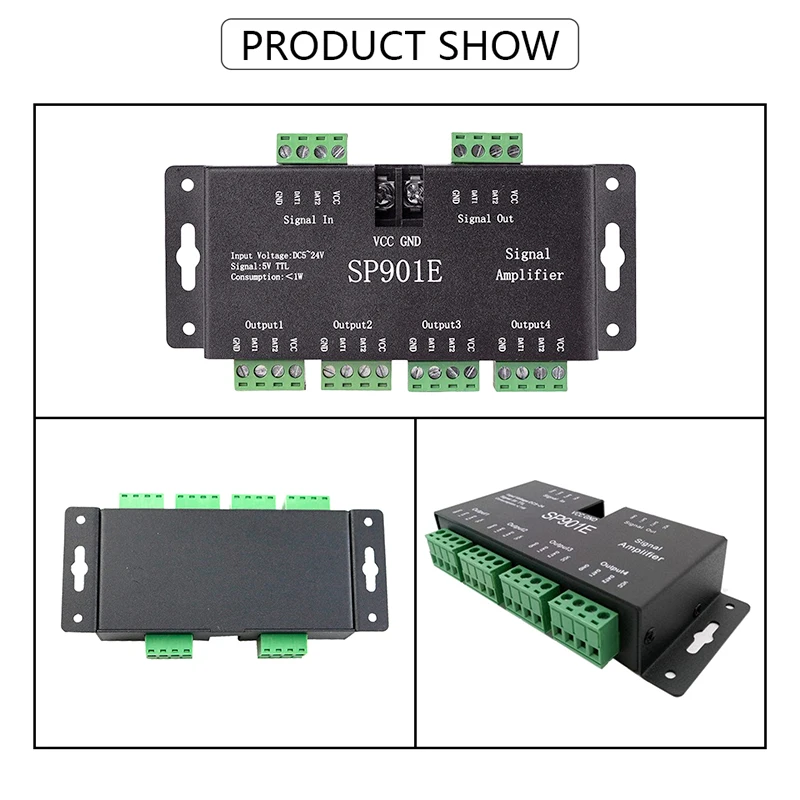 SP901E SPI Signal Amplifier for WS2811 WS2812B WS2813 Pixel RGB LED Strips Signal Repeater Addressable Dream Color Tape DC5-24V