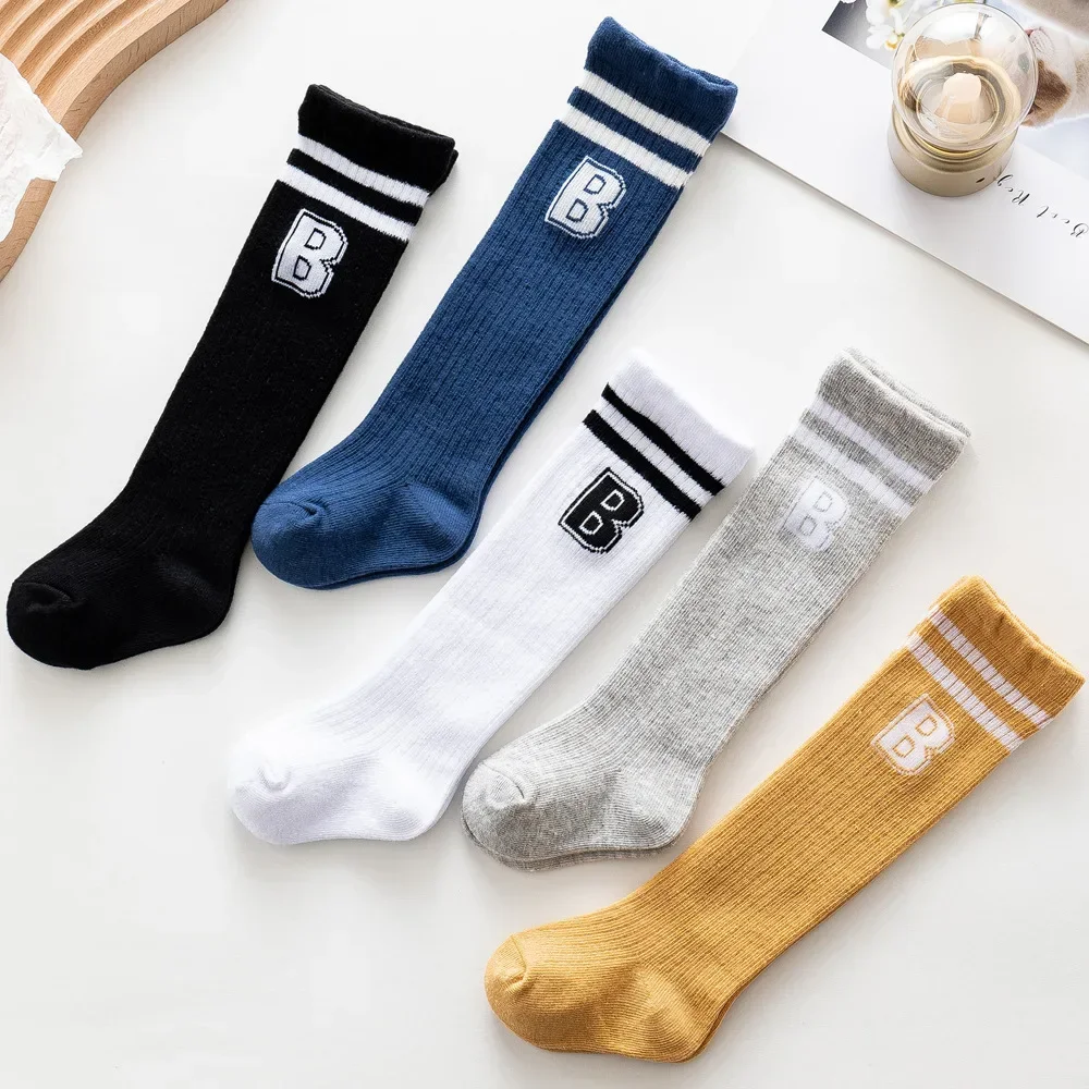 0-2years Old Newborn Infant Toddler Long Socks Spring Summer Baby Boys Girls Knee High Socks Cotton Breathable Letter Stockings