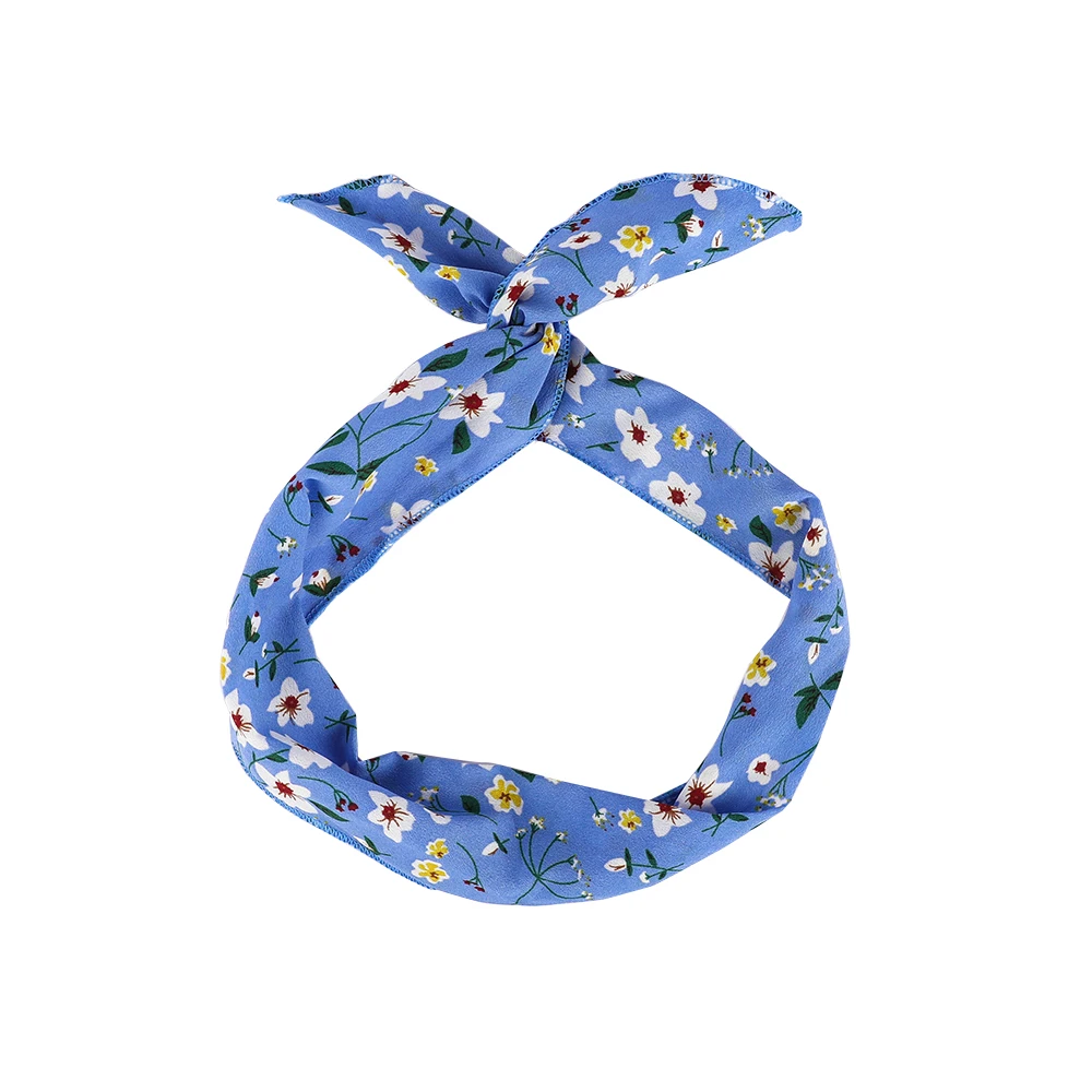 2PCS Fashion Bunny Ears With Iron Wire Headband Printed Fabric Women Girls Scrunchies Hairband Summer Beach Headwear