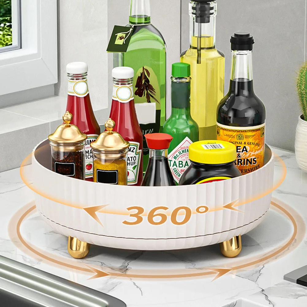 360 Rotating Tray Kitchen Storage Containers for Spice Jar Snack Food Tray Bathroom Storage Box Non Slip Cosmetics Organizer