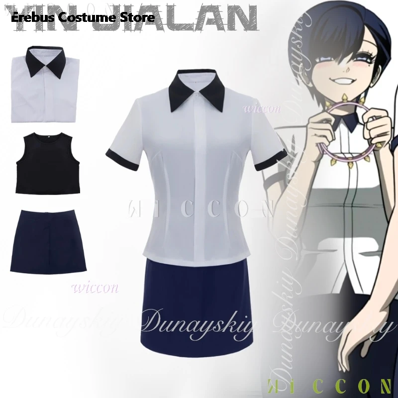 

Хэллоуин Косплей Игрушка Карикатура Аниме Инь Цзялан Косплей с Белым Синим Профессиональным Нарядом Темные Женщины Аниме Одежда