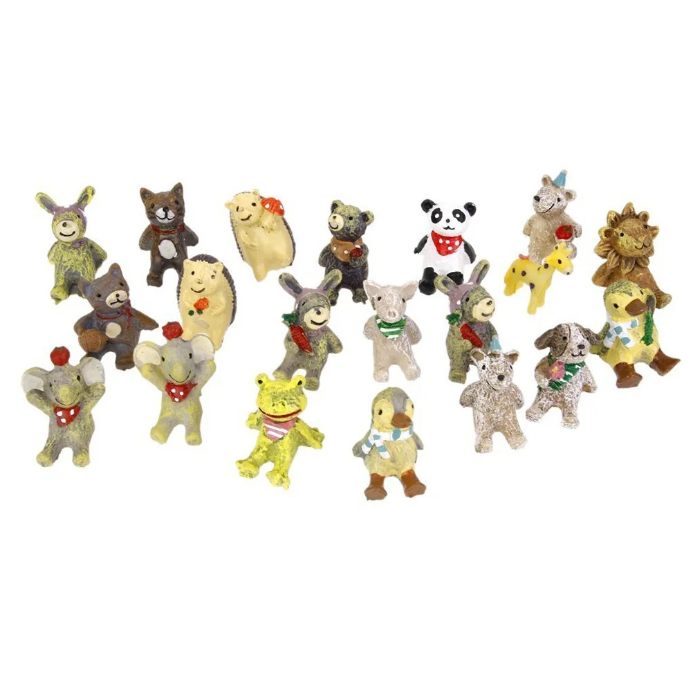 20pcs Miniature Animal Figurines Resin Ornament For Fairy Garden Moss Micro Landscape Bonsai Decor Craft Assorted Animals Garden