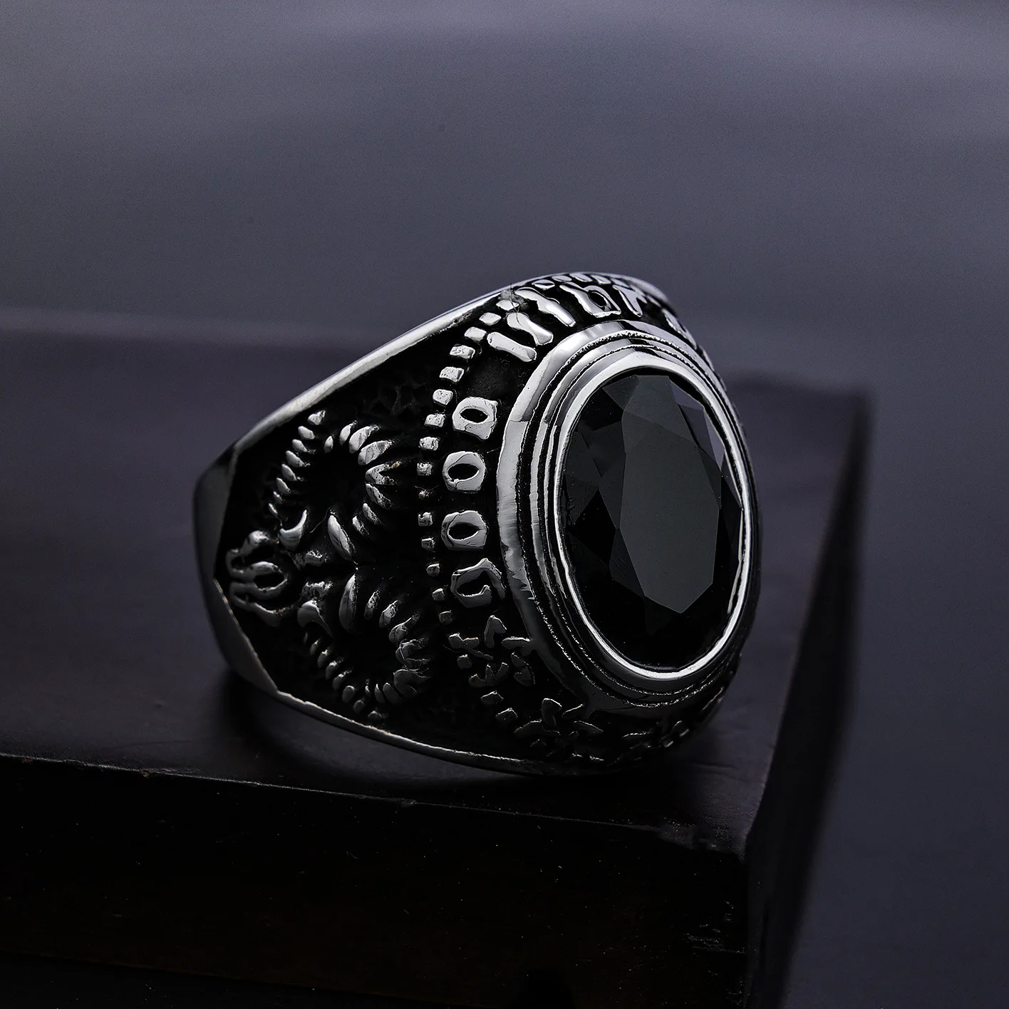 Retro Multicolor Big Stone Ring for Men Women Stainless Steel Gothic Style Goat Emo Eye Ring Baphomet Pagan Jewelry Dropshipping