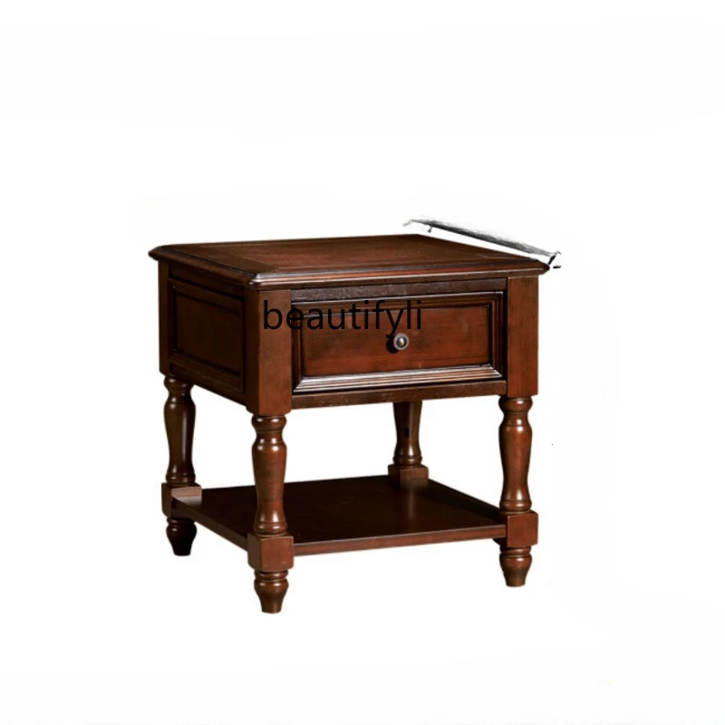 

Solid Wood Square Table American Country Corner Table Drawer Side Cabinet Sofa Tea Side Table Eight-Immortal Table