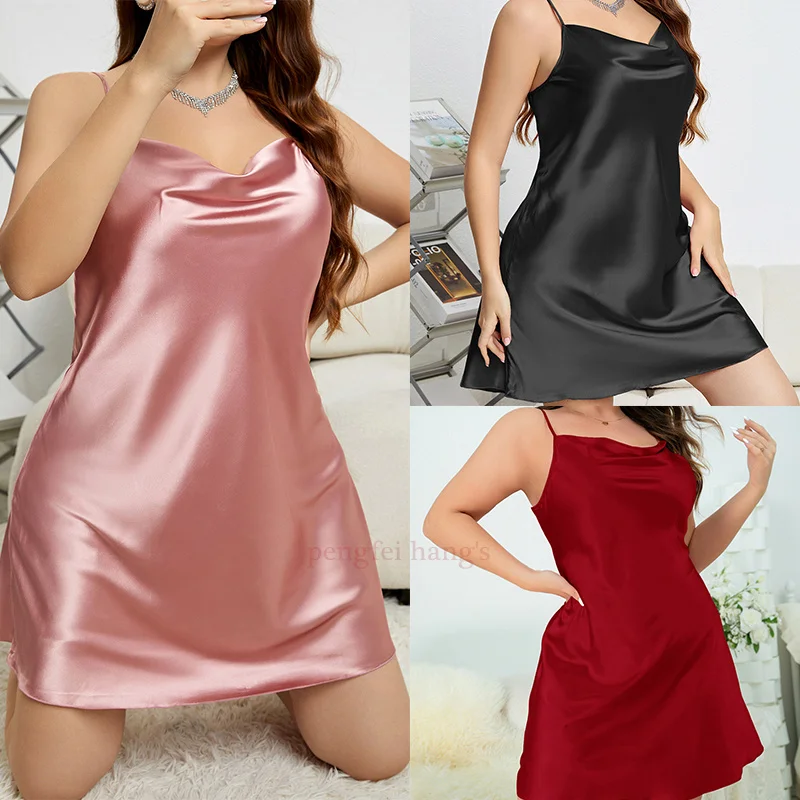 Oversize 3Xl 4Xl 5Xl Long Home Dressing Gown Women Sexy Chemise Sleepwear Underwear Nightwear Romantic Satin Night Dress