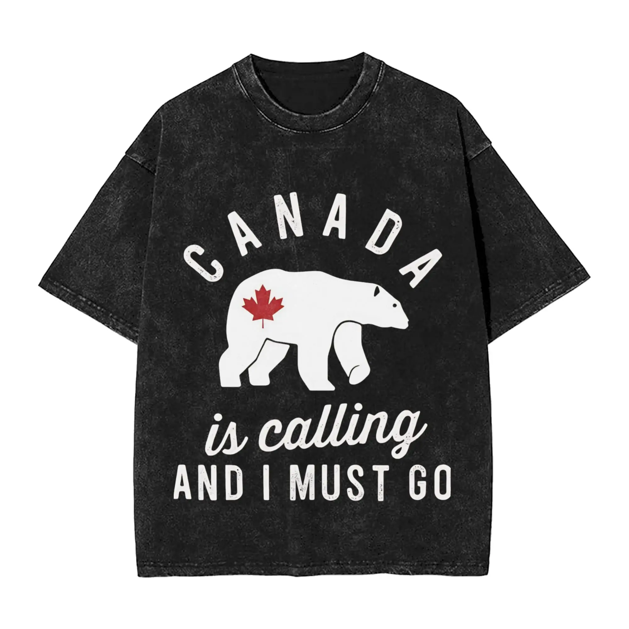 Graphic Printed  Funny Canada Is Calling and I Must Go Flag  Washed T Shirts Merch Harajuku T-Shirt  Men Women Tee