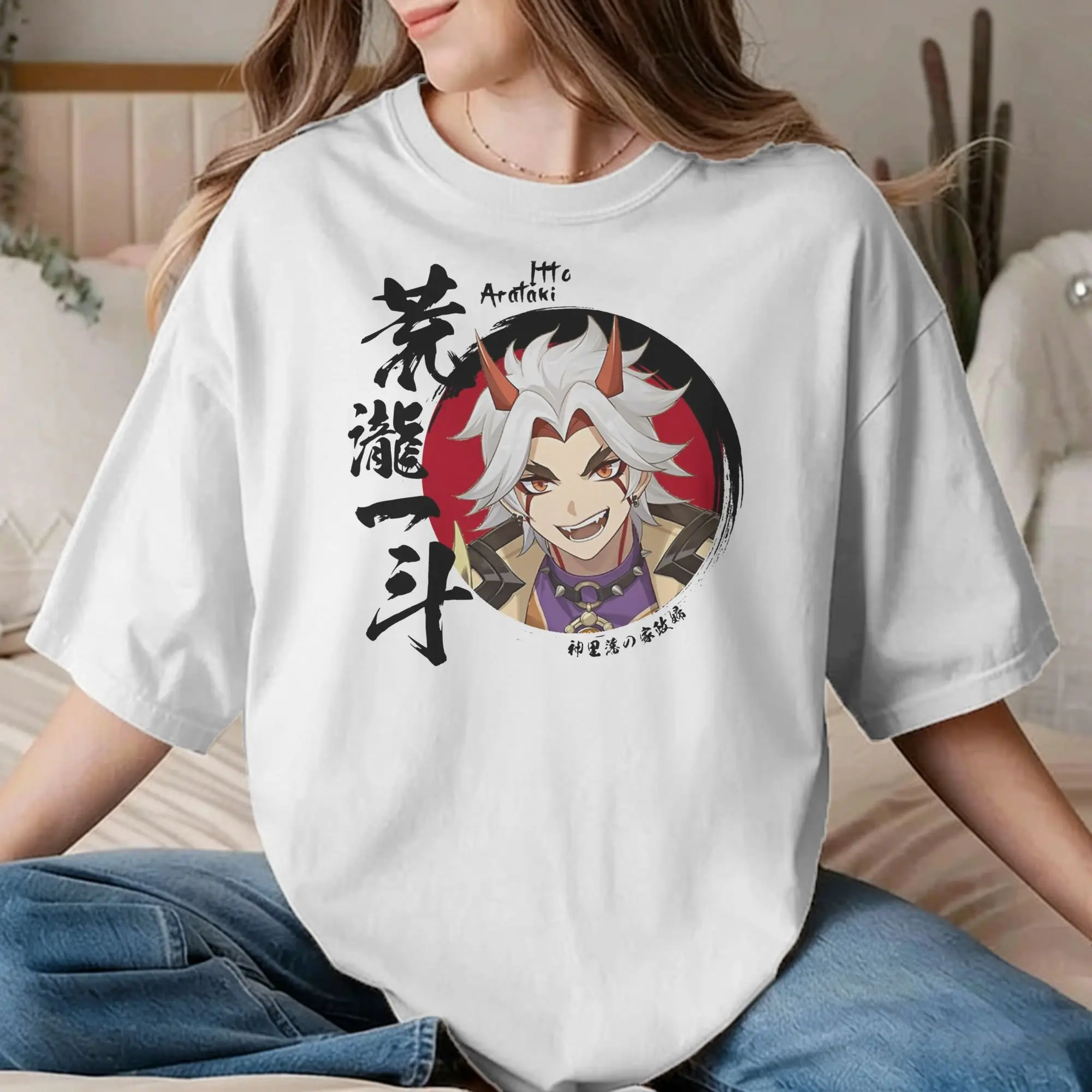 Genshin Impact Arataki Itto Men Women's T Shirt  Vintage Tees Short Sleeve Crewneck T-Shirt Cotton Summer Tops