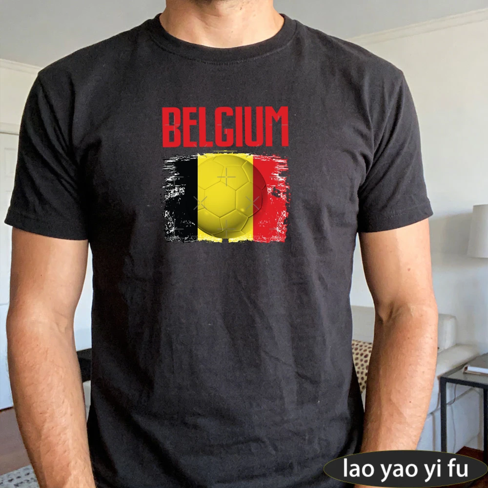 Belgium Flag Soccer Ball T-Shirt Gift for Football Fans Unisex Shirt Soccer Part Supplies Short Sleeve Men Fashion Cotton Tops