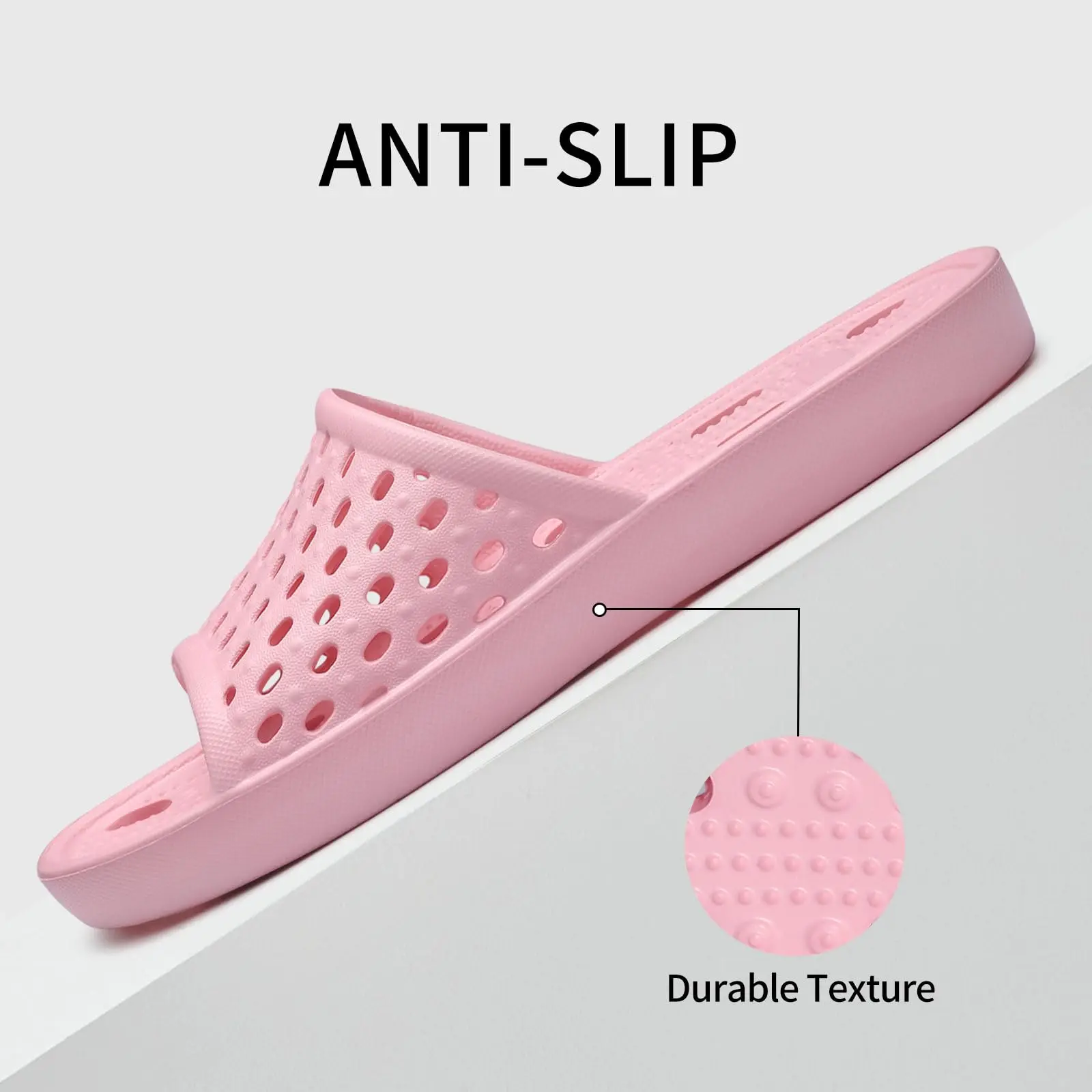 Shevalues Schnelltrocknende Damen-Duschpantoffeln, flache Slip-On-Hausschuhe, bequeme Badezimmer-Slides, rutschfeste Pool-Sandalen für den Fitnessbereich – Detail 19