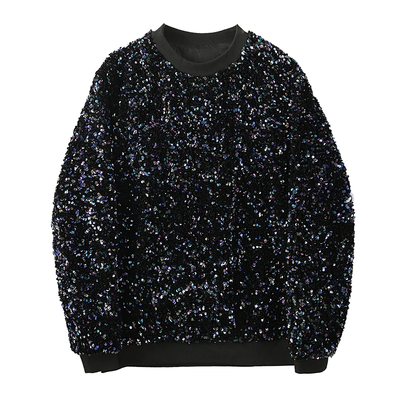 Fashionable New Sequins Sweatshirts Pullover Top Youth Popularity Trendy Male Long Sleeve Straight Sweatshirt Men's Clothes