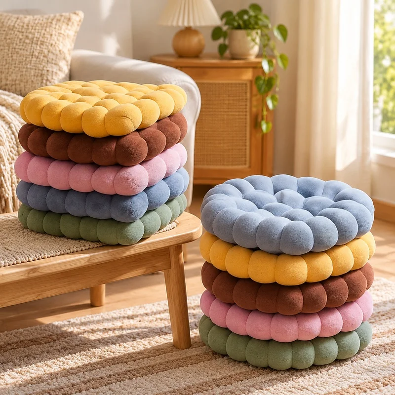Large Cookie-Shaped Plush Seat Cushion with Backrest Support for Tatami Chairs, Soft and Comfortable Decorative Pad