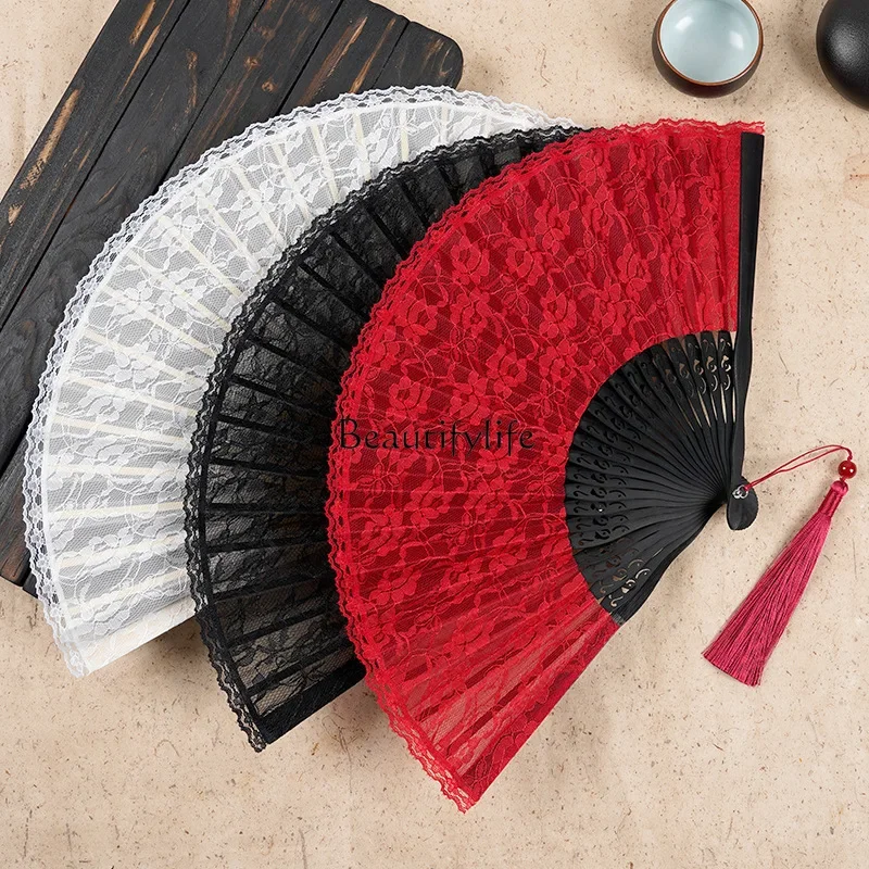 

Bamboo Crafts Lace Folding Fan Ladies Dance Bamboo Fan Classical National Style