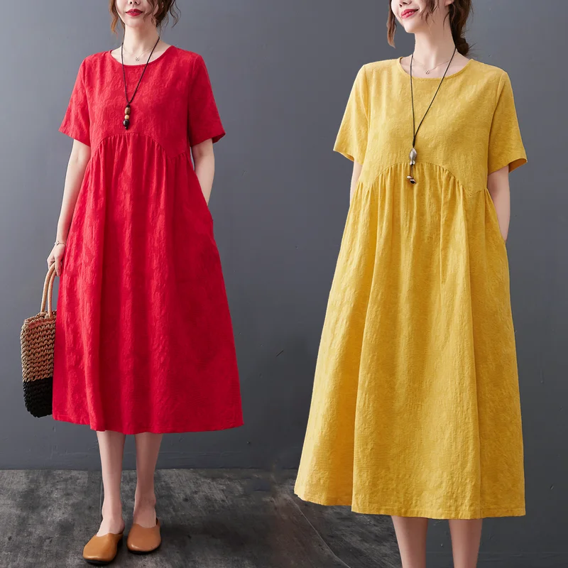 

Летняя винтажная цветная хлопково-льняная вышитая длинная юбка трапециевидной формы Dr Loose Materni round Ne ort Sve