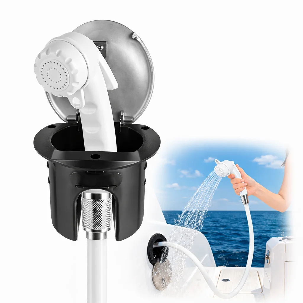 Marine Transom Shower Kit Recessed Boat Deck Shower with 316 Stainless Steel Cover Handheld Sprayer for Yacht Boat RV