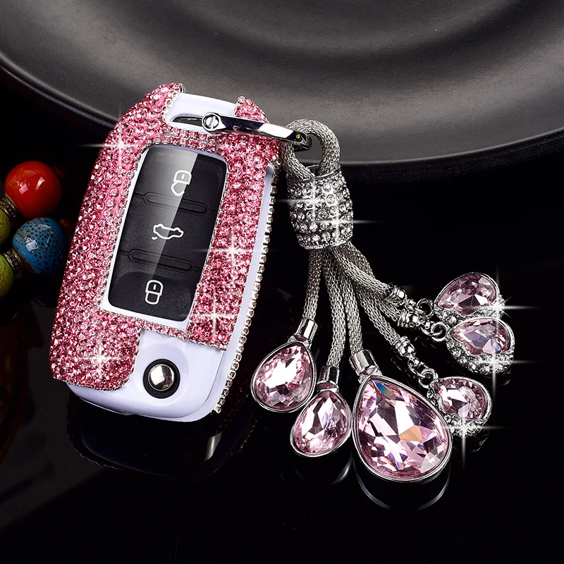 Fashion Luxury Women\'s Sparkling Rhinestones for Volkswagen VW Car Key Fob Cover Case Full Cover Fob For VW For Golf 7 MK7 For T