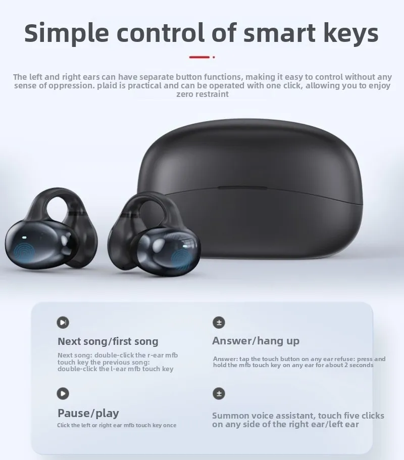 New clip-ear air conduction wireless bluetooth headset 5.0 cross-border waterproof high definition call long battery life