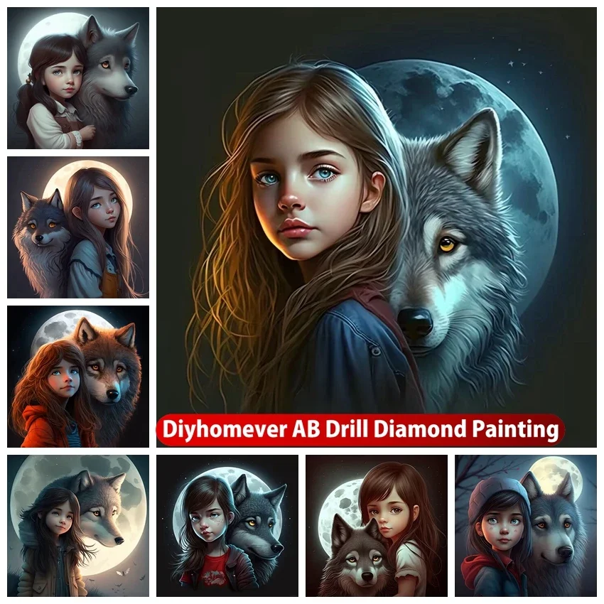 

Wolf and Girl AB Diamond Painting Embroidery Cartoon Animal Cross Stitch Mosaic Picture Handicraft Home Decor Children's Gift