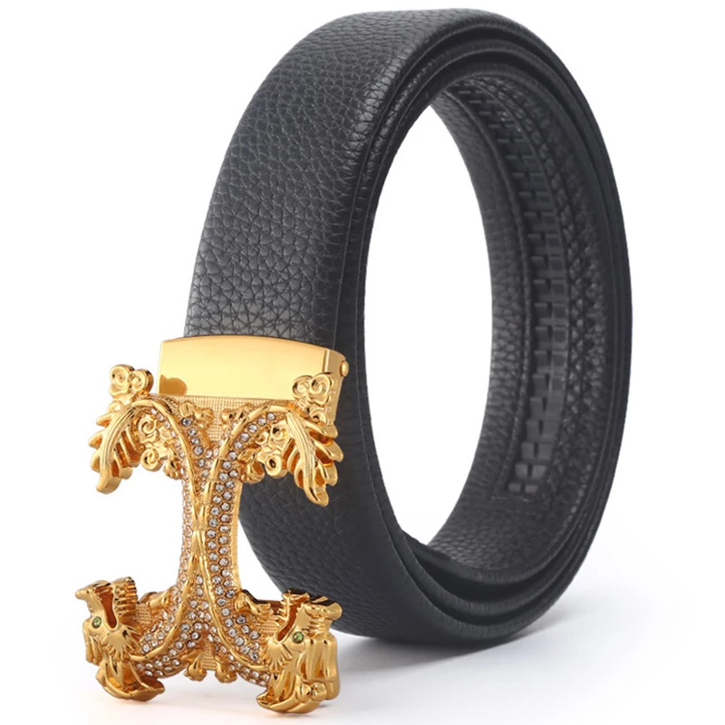 

New Golden Dragon Automatic Buckle Belt Korean Edition Men's Business Travel High Quality Genuine Leather Personalized Pant Belt