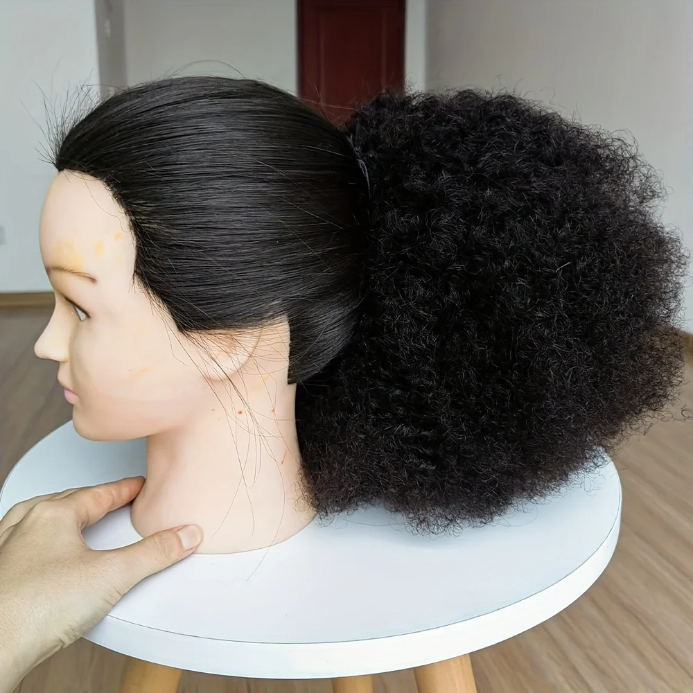 Afro Kinky Curly Drawstring Ponytail Real Human Hair Bun 12inches Afro Puff Clip In  Extensions Natural Color