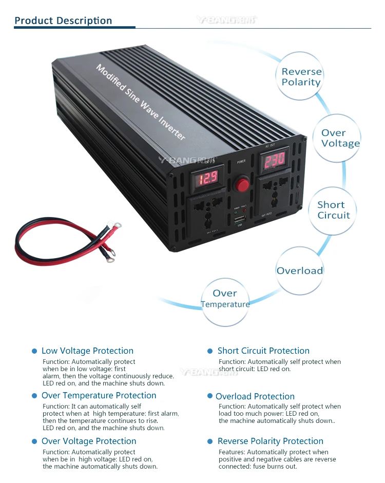 Onda senoidal pura Display Digital UPS Power Inverter com carregador