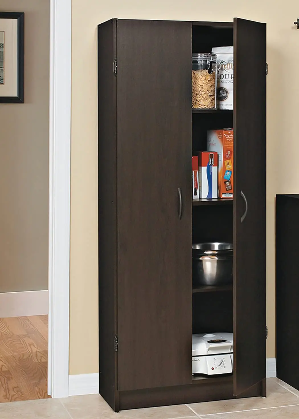S67c2902a5388441ca189343b811be9b0h White Pantry Cabinet Cupboard with Adjustable Shelves for Kitchen Storage