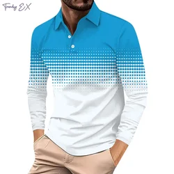 2024 Golf Wear Men Gradient Pattern Print Casual Streetwear O-Neck Polo Shirt for Men Tops Fashion Sport Long Sleeve T Shirt Men