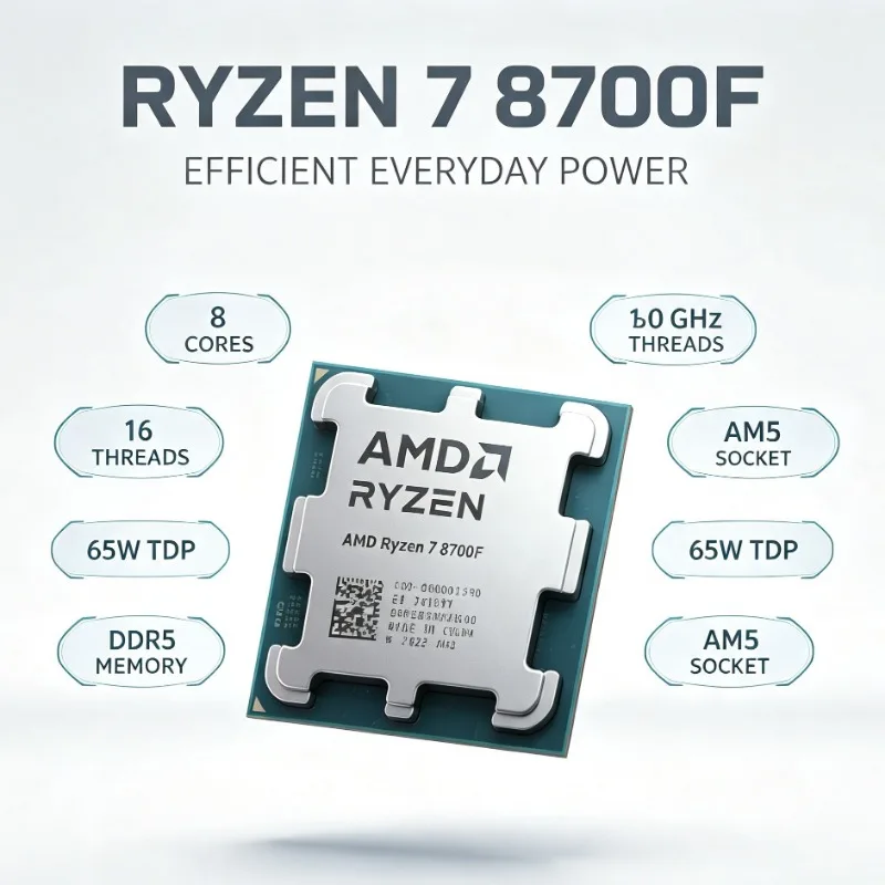 Ryzen 7 8700F Processor 4NM Manufacturing Process Socket AM5 DDR5 Gaming CPU No Heatsink
