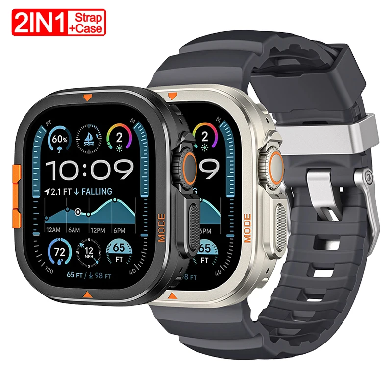 

Case+Band for Apple Watch Ultra 2 49mm Series 10 46mm Metal Alloy Bumper Protector Case Cover Silicone Strap for Iwatch Bracelet