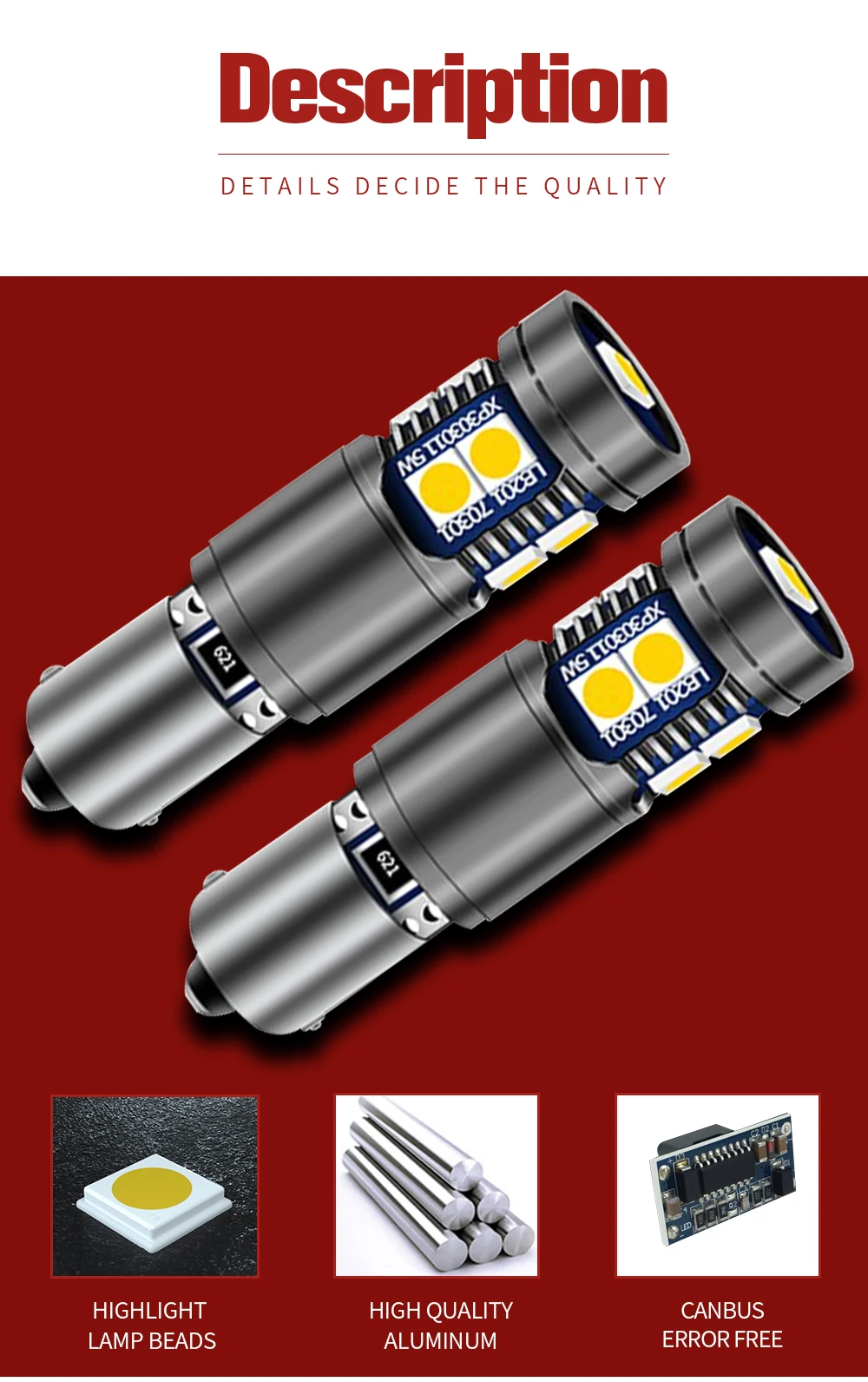 Fehlerfreie Weiße Bay9s H21W 64136 LED-Lampen für Volkswagen VW Golf MK7 GTD GTI R TSI LED-Rückfahrleuchten 12-24V – Detail 8