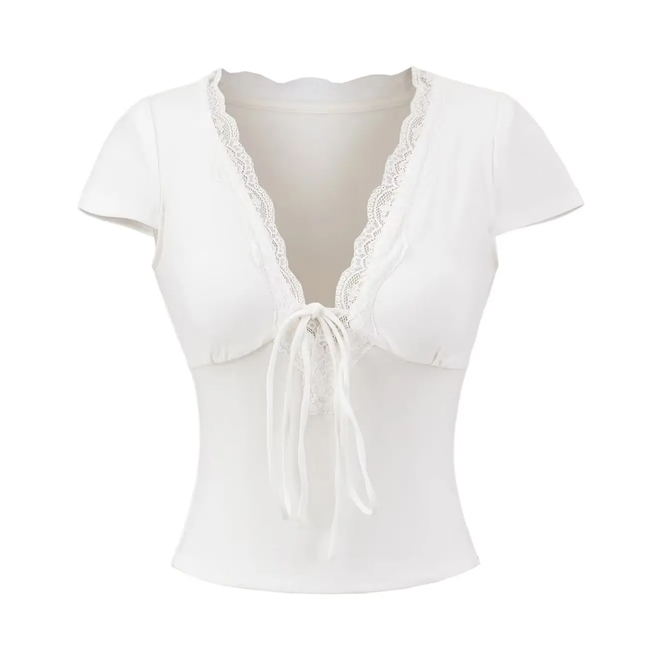 مثير الدانتيل V-ne تي شيرت المرأة الصيف ort Sve التخسيس ort Dring الرغبة النقية Sle مع وسادة الصدر مربوط ort أعلى