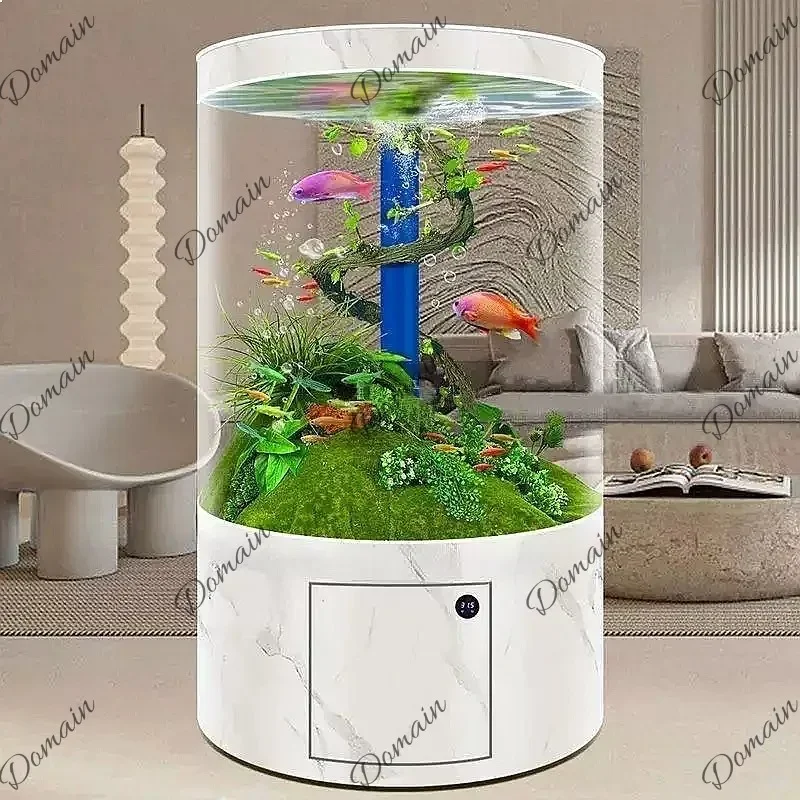 B80 New Cylindrical Floor Standing Glass Aquarium Tank With Auto Circulation No Water Change For Home Living Room Goldfish Koi
