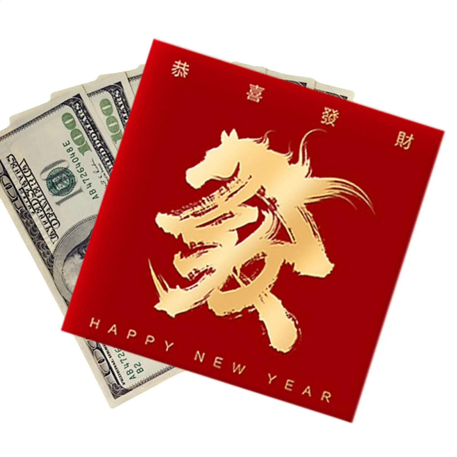2026年旧正月封筒　幸運の馬　金運封筒　2026年春節パーティー用金模様入り赤い金運封筒