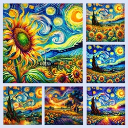 Van Gogh Starry Night Diamond Painting Kits Cartoon Animal Art Rhinestone Cross Stitch Mosaic Wall Sticker Home Decor Gift